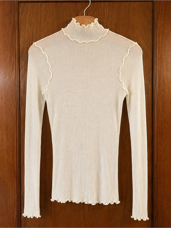 Eliza Faulkner Tops - Ribbed Lettuce-Edge Long Sleeve Top - Cream